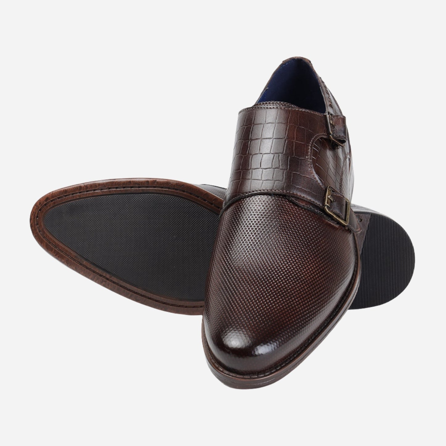 MASABIH GENUINE LEATHER BROWN CASUAL DOUBLE MONK SHOES FOR MEN