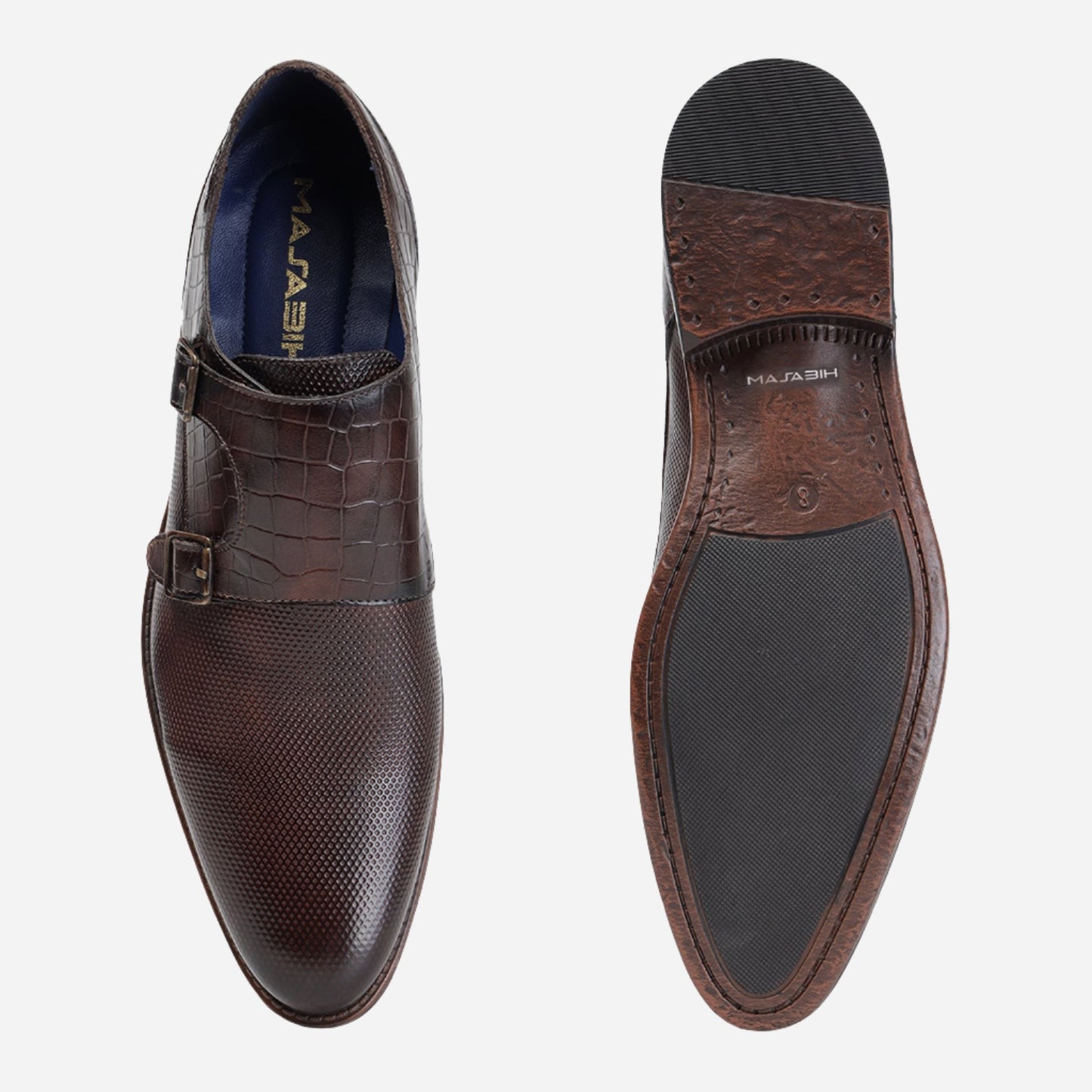 MASABIH GENUINE LEATHER BROWN CASUAL DOUBLE MONK SHOES FOR MEN