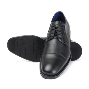MASABIH GENUINE MILLED BLACK LEATHER DERBY LACE UP SHOES WITH TOECAP FOR MEN