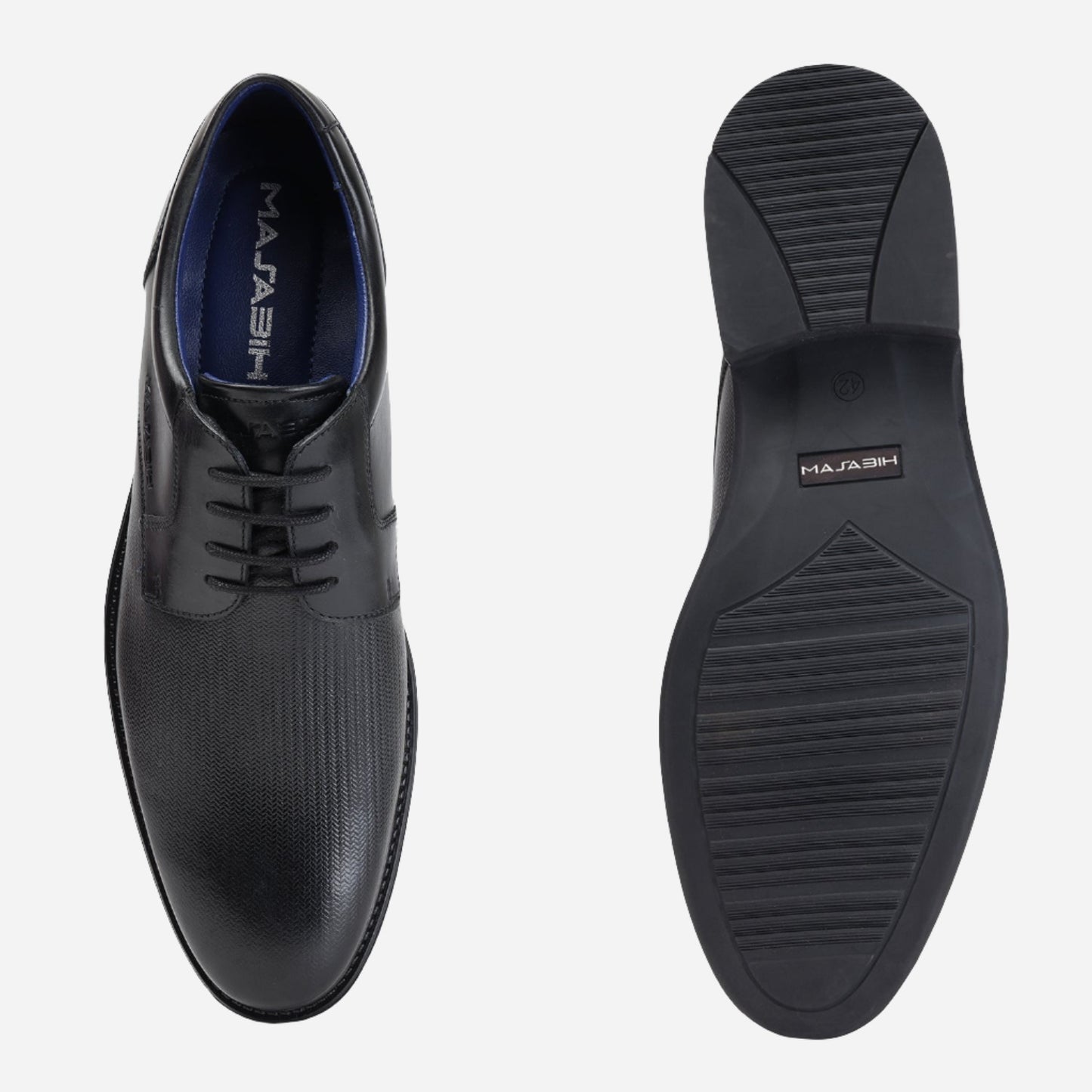MASABIH GENUINE LEATHER BLACK DERBY LACEUP SHOES FOR MEN