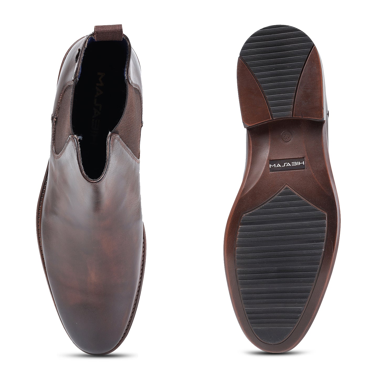 MASABIH GENUINE LEATHER BROWNCHELSEA BOOTS FOR MEN