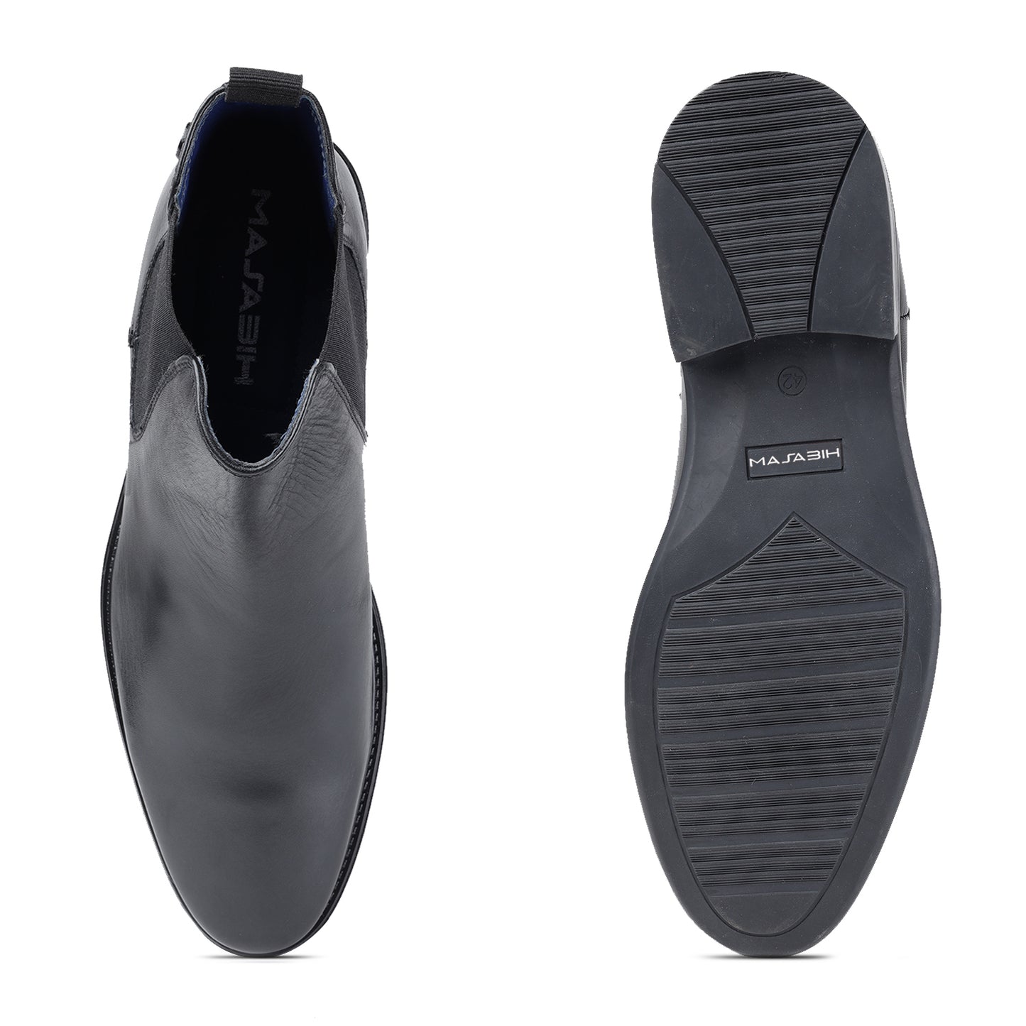 MASABIH GENUINE LEATHER BLACK CHELSEA BOOTS FOR MEN