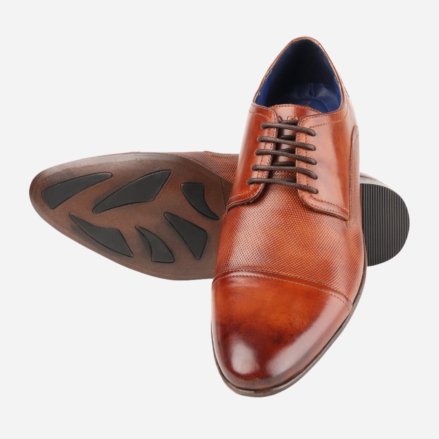 MASABIH GENUINE LEATHER TAN TOE CAP DERBY SHOES FOR MEN