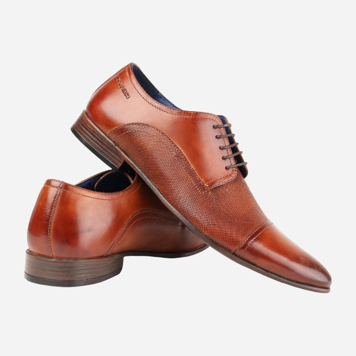 MASABIH GENUINE LEATHER TAN TOE CAP DERBY SHOES FOR MEN