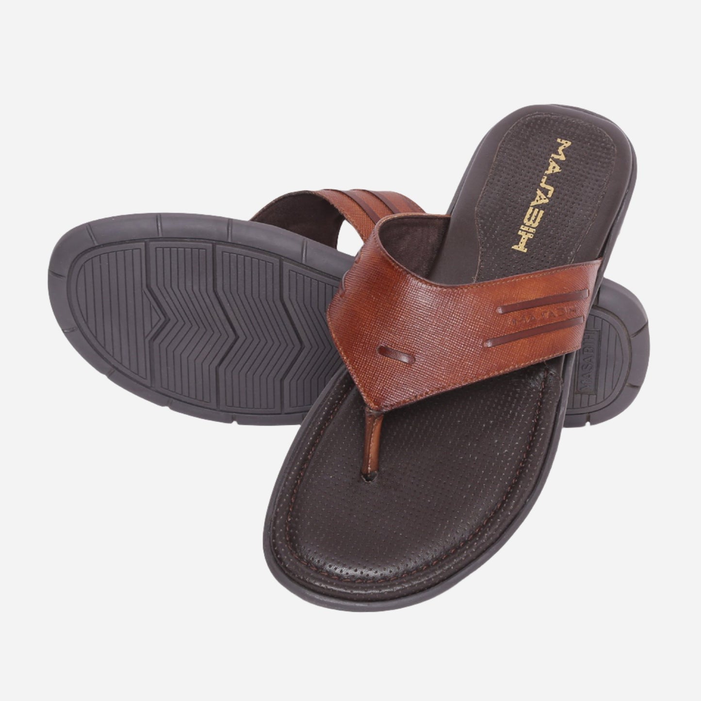 MASABIH Geniune Leather Soft I Print Tan Color modern thong sandals for Mens