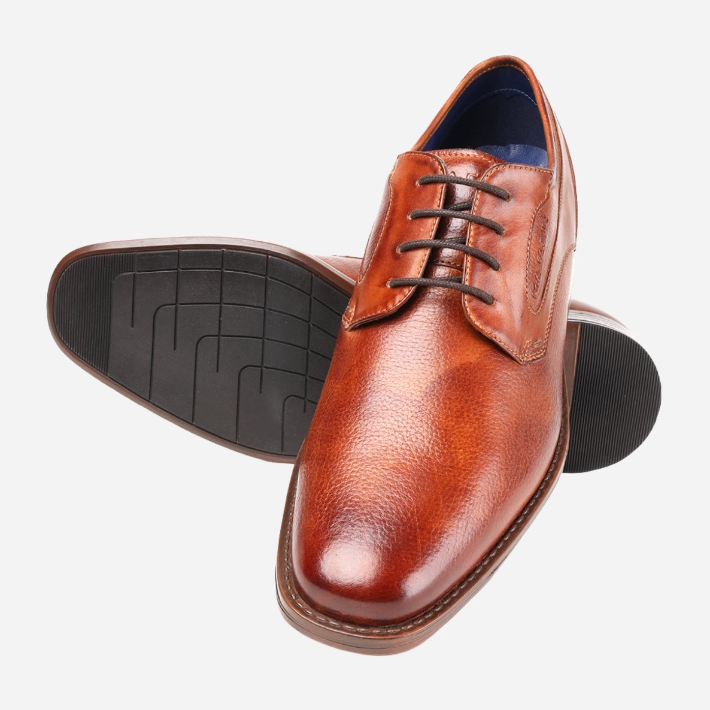 MASABIH GENUINE MILLED TAN LEATHER DERBY LACE UP SHOES FOR MEN
