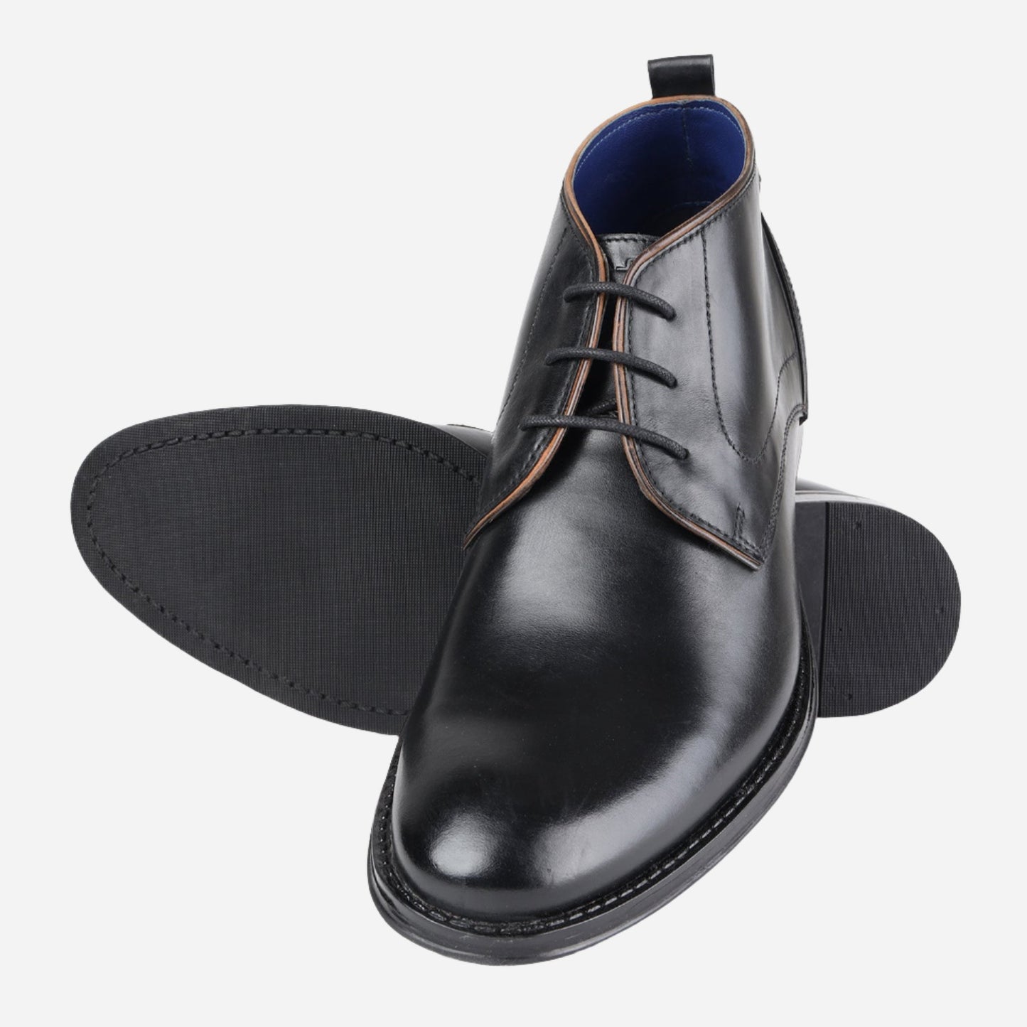 MASABIH GENUINE LEATHER BLACK CHUKKA LACEUP BOOTS FOR MEN