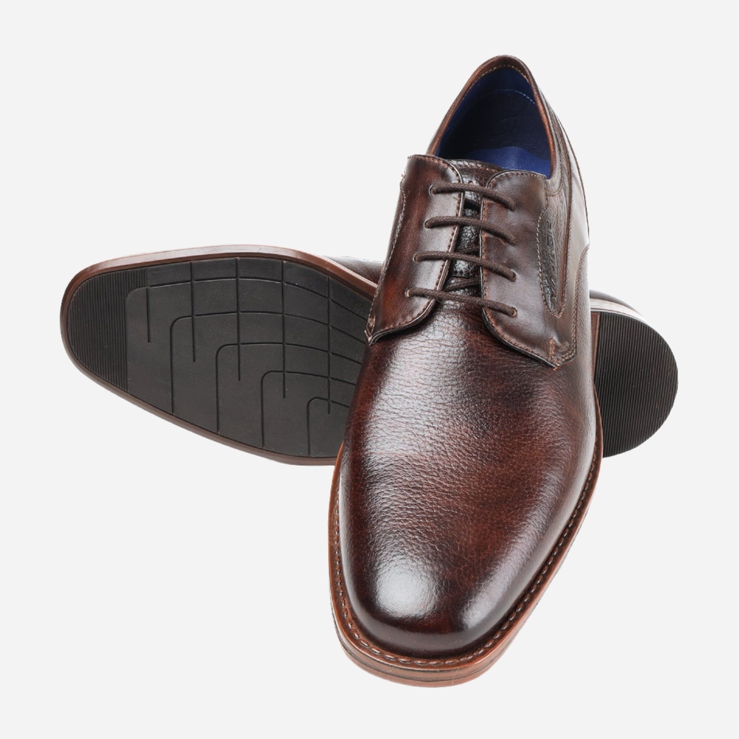 MASABIH GENUINE MILLED BROWN LEATHER DERBY LACE UP SHOES FOR MEN