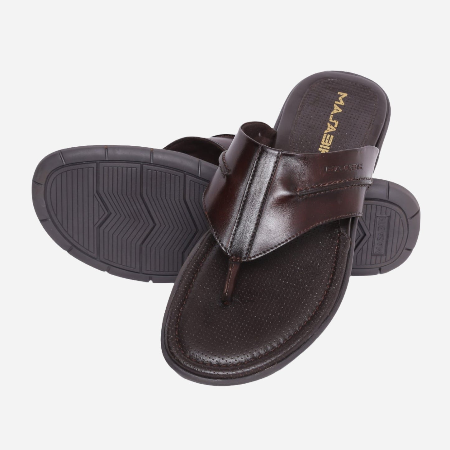 MASABIH Geniune Leather Soft Brown Color modern tauro thong sandals for Mens