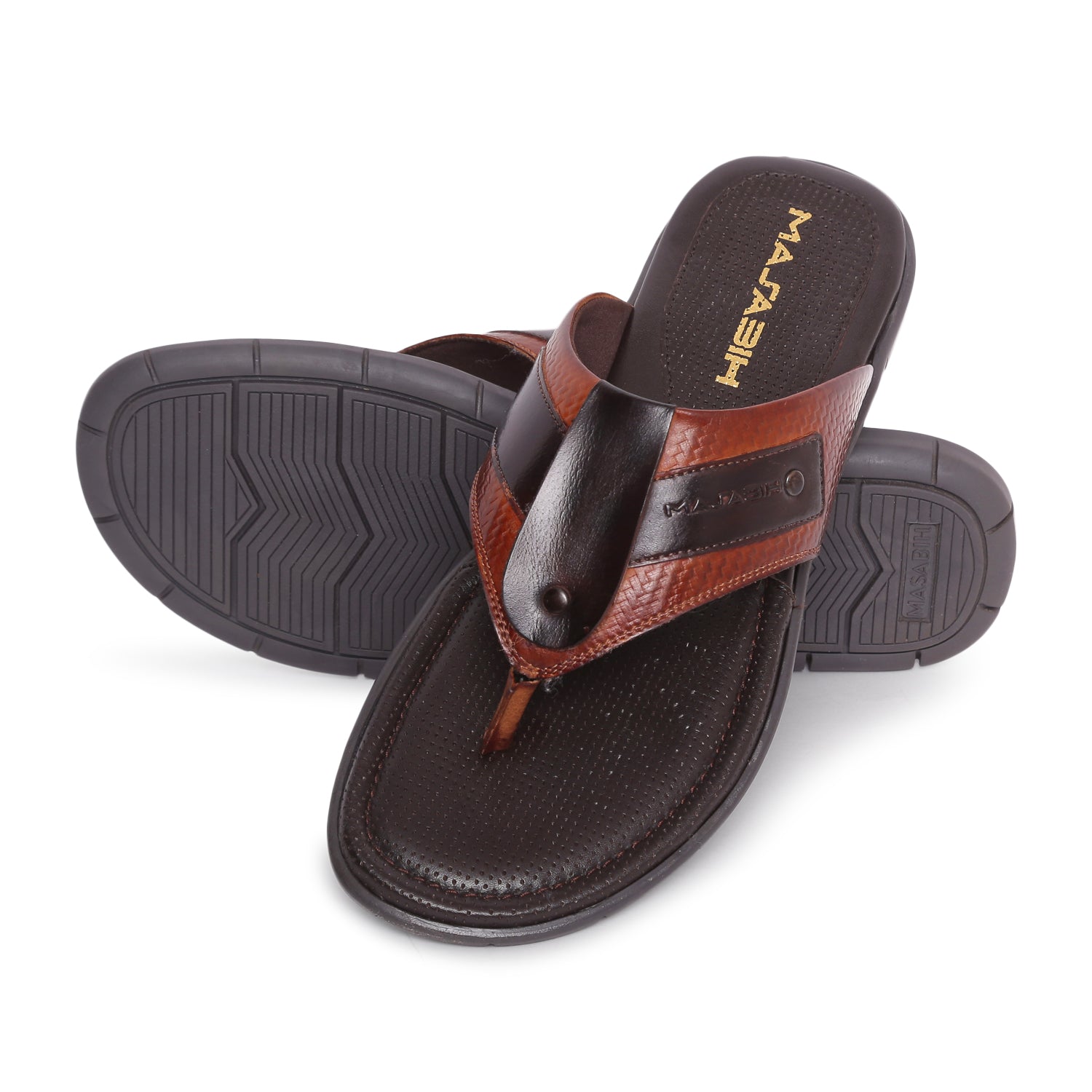 MASABIH Geniune Leather Soft Weavy Print Tan / Brown Color modern thong sandals for Mens