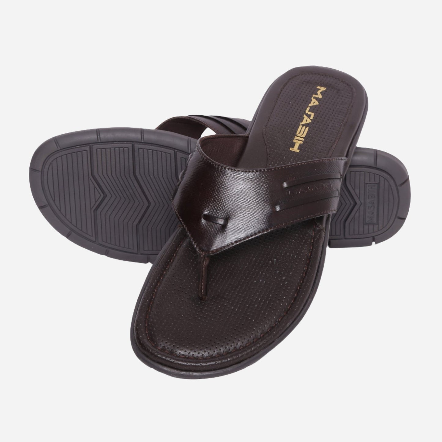 MASABIH Geniune Leather Soft I Print Brown Color modern thong sandals for Mens