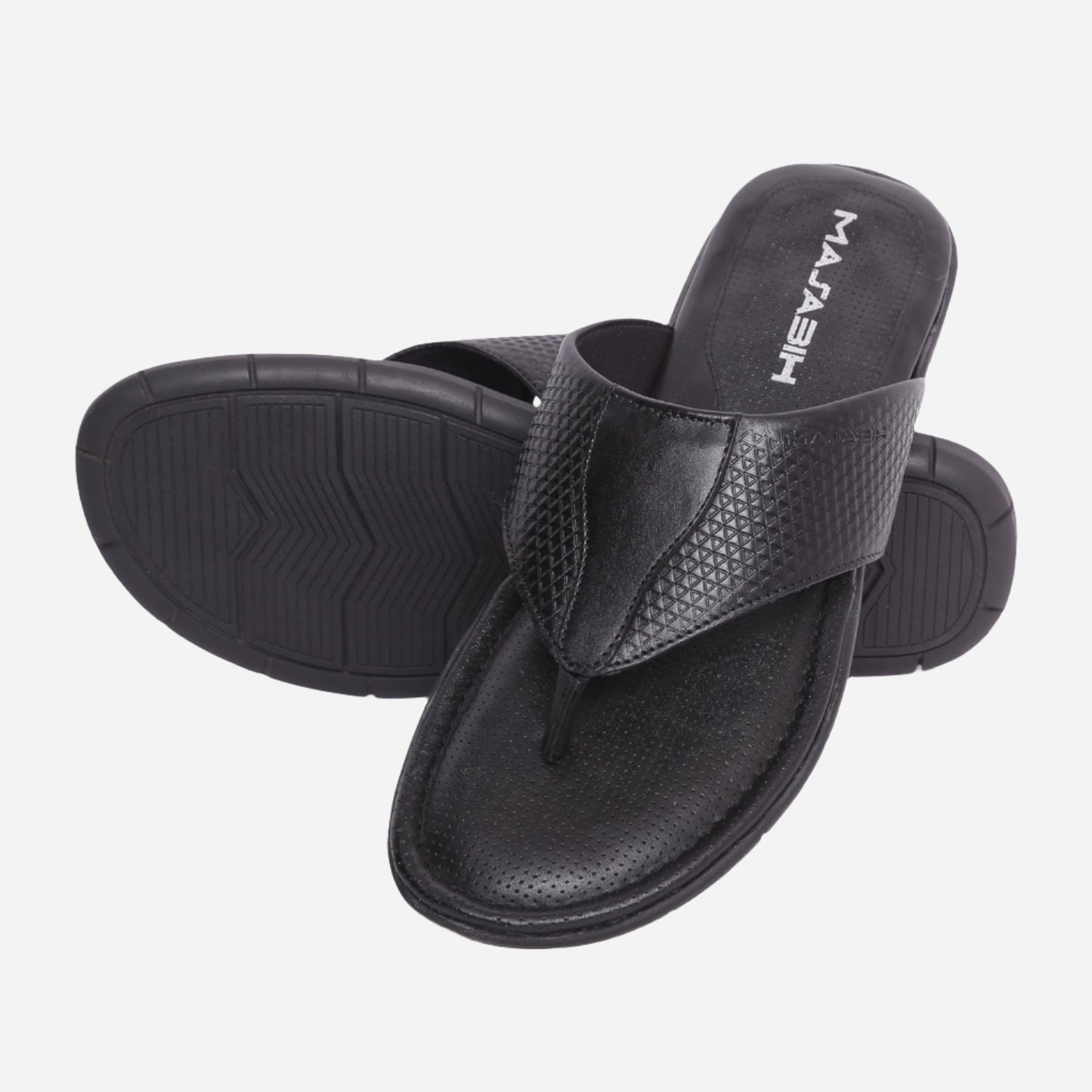 MASABIH Geniune Leather Soft Hexa Print Black Color modern thong sandals for Mens