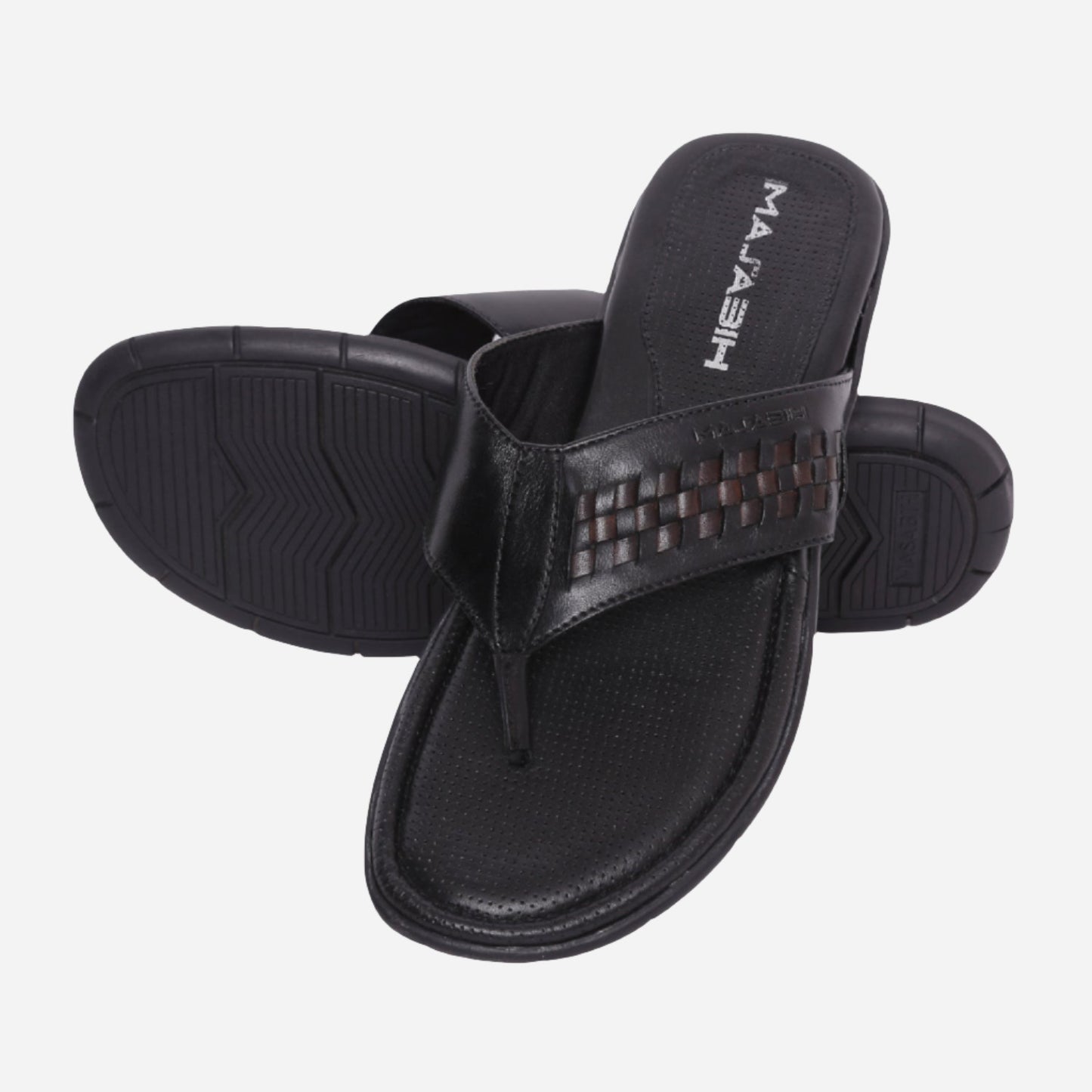MASABIH Geniune Leather Soft Black / Navy Color modern lace thong sandals for Mens