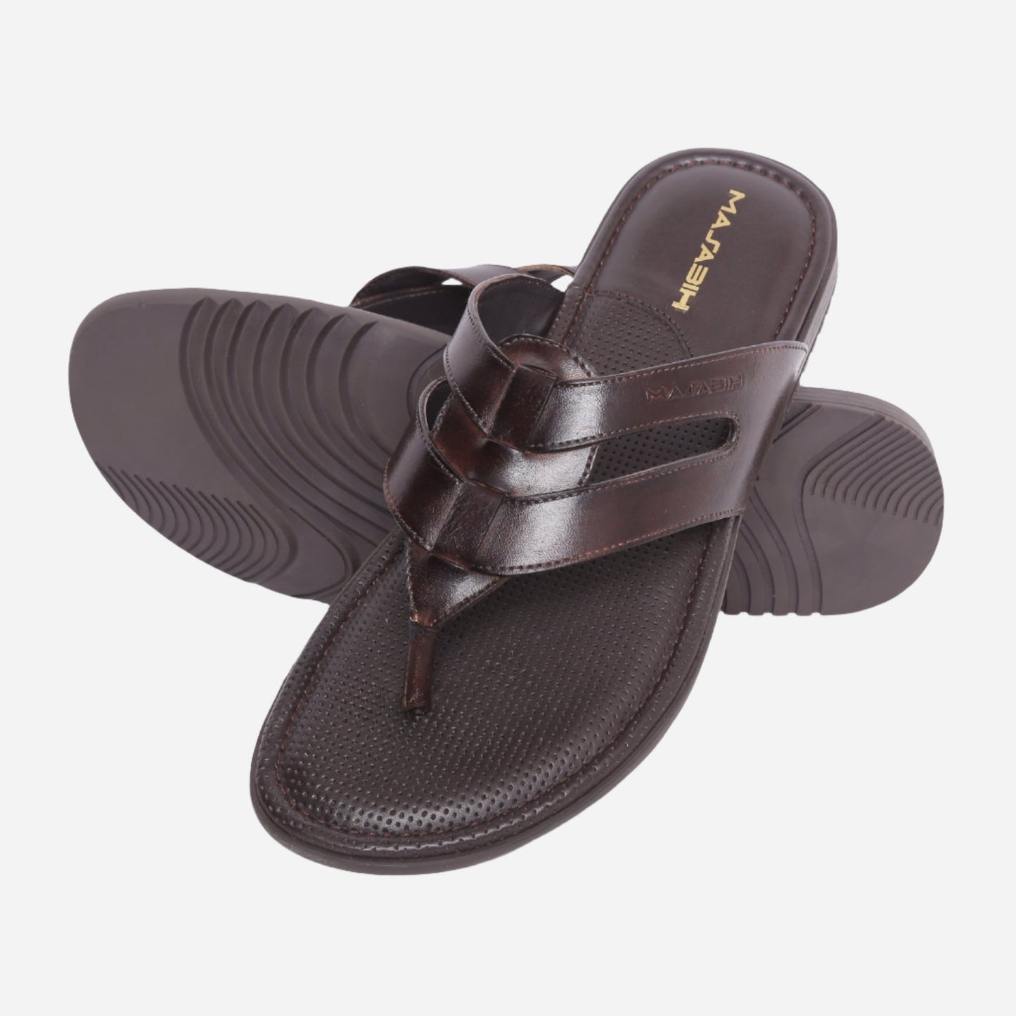 MASABIH Geniune Leather Soft Brown Color modern Strap thong sandals for Mens