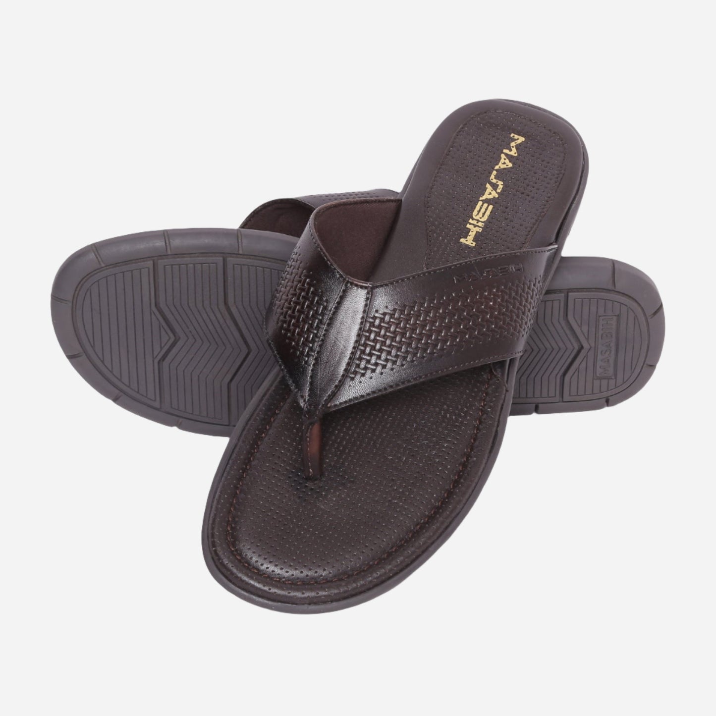 MASABIH Geniune Leather Soft Mesh Print Brown Color modern thong sandals for Mens