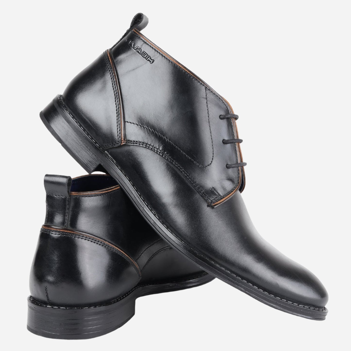 MASABIH GENUINE LEATHER BLACK CHUKKA LACEUP BOOTS FOR MEN