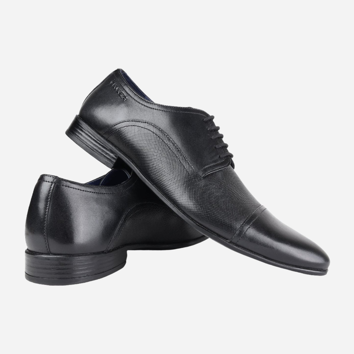 MASABIH GENUINE LEATHER BLACK TOE CAP DERBY SHOES FOR MEN