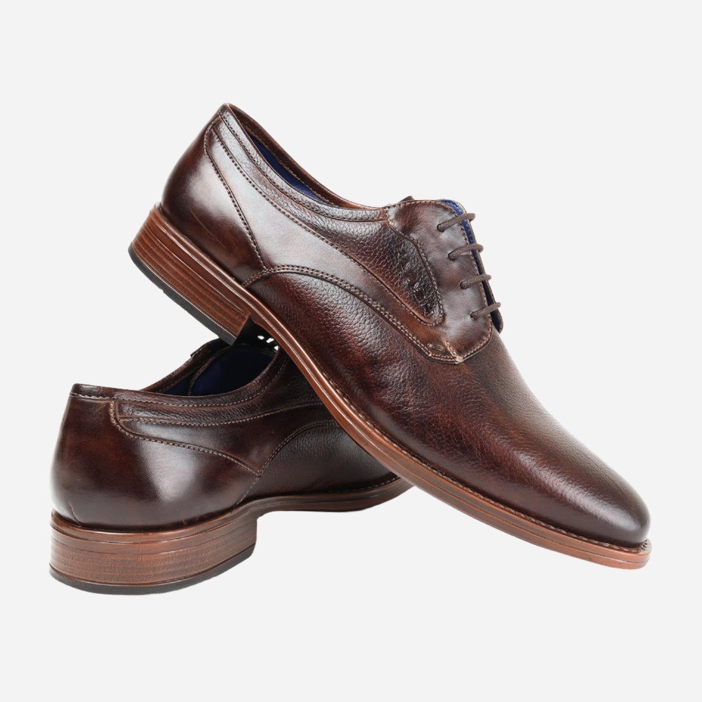 MASABIH GENUINE MILLED BROWN LEATHER DERBY LACE UP SHOES FOR MEN