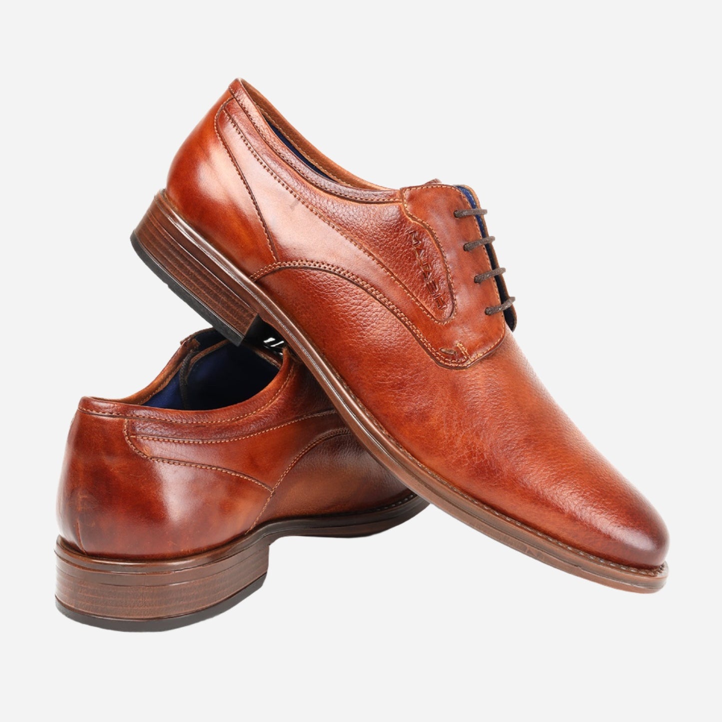 MASABIH GENUINE MILLED TAN LEATHER DERBY LACE UP SHOES FOR MEN