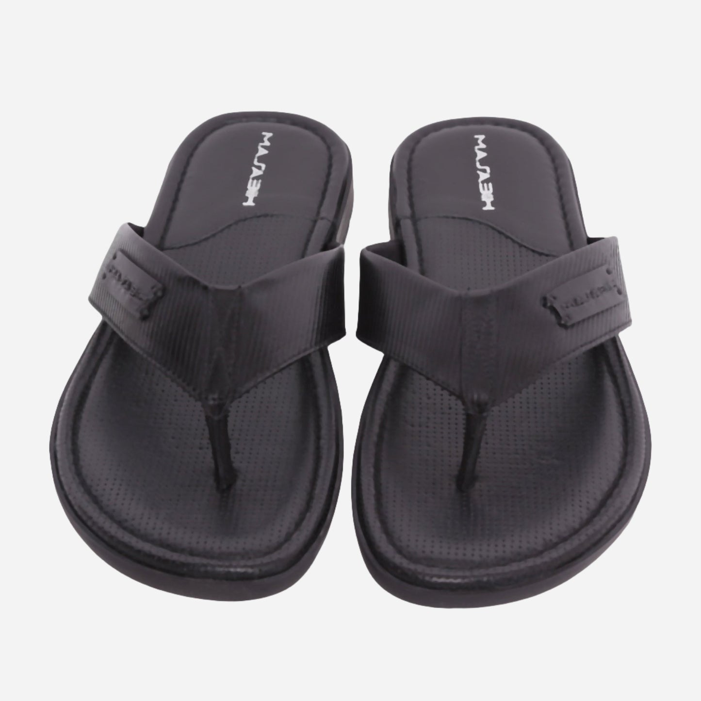 MASABIH Geniune Leather Soft Line Print Black Color modern thong sandals for Mens
