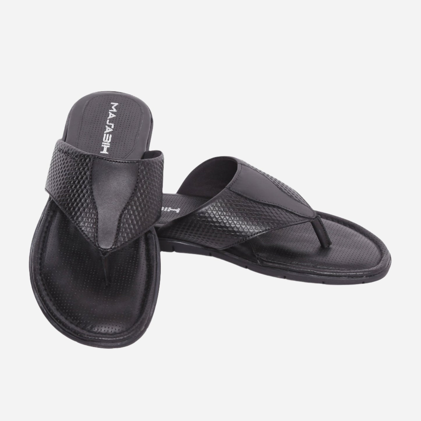 MASABIH Geniune Leather Soft Hexa Print Black Color modern thong sandals for Mens