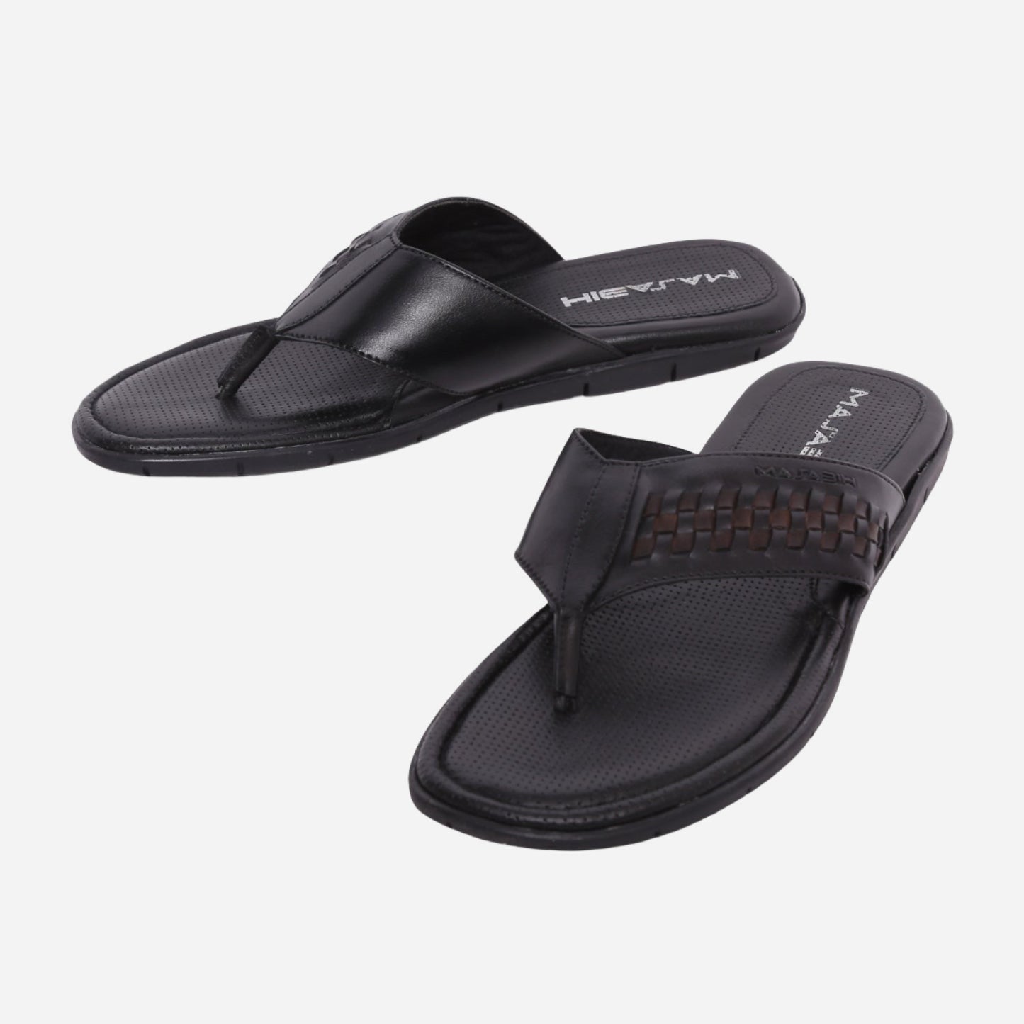 MASABIH Geniune Leather Soft Black / Navy Color modern lace thong sandals for Mens