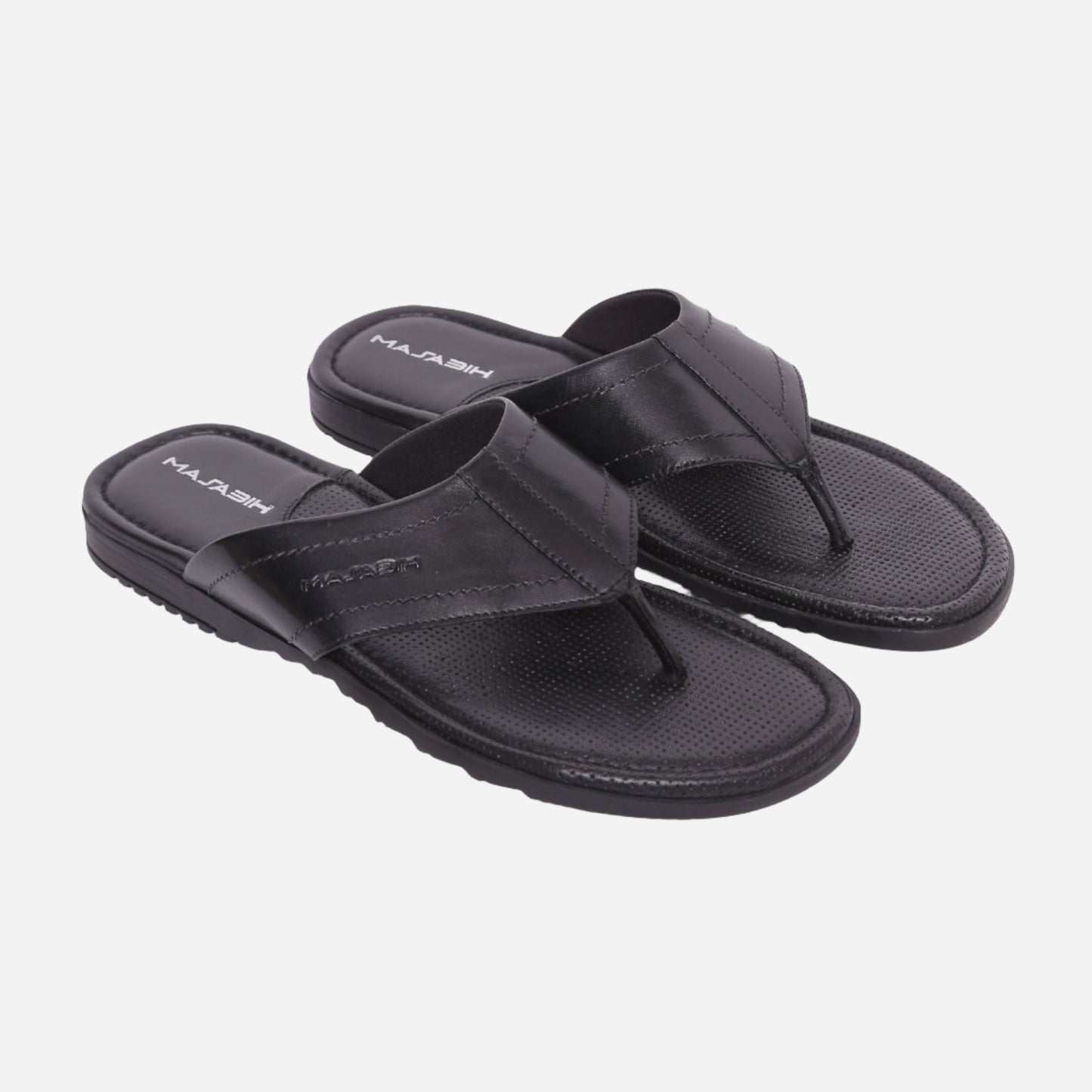 MASABIH Geniune Leather Soft Black Color modern java thong sandals for Mens