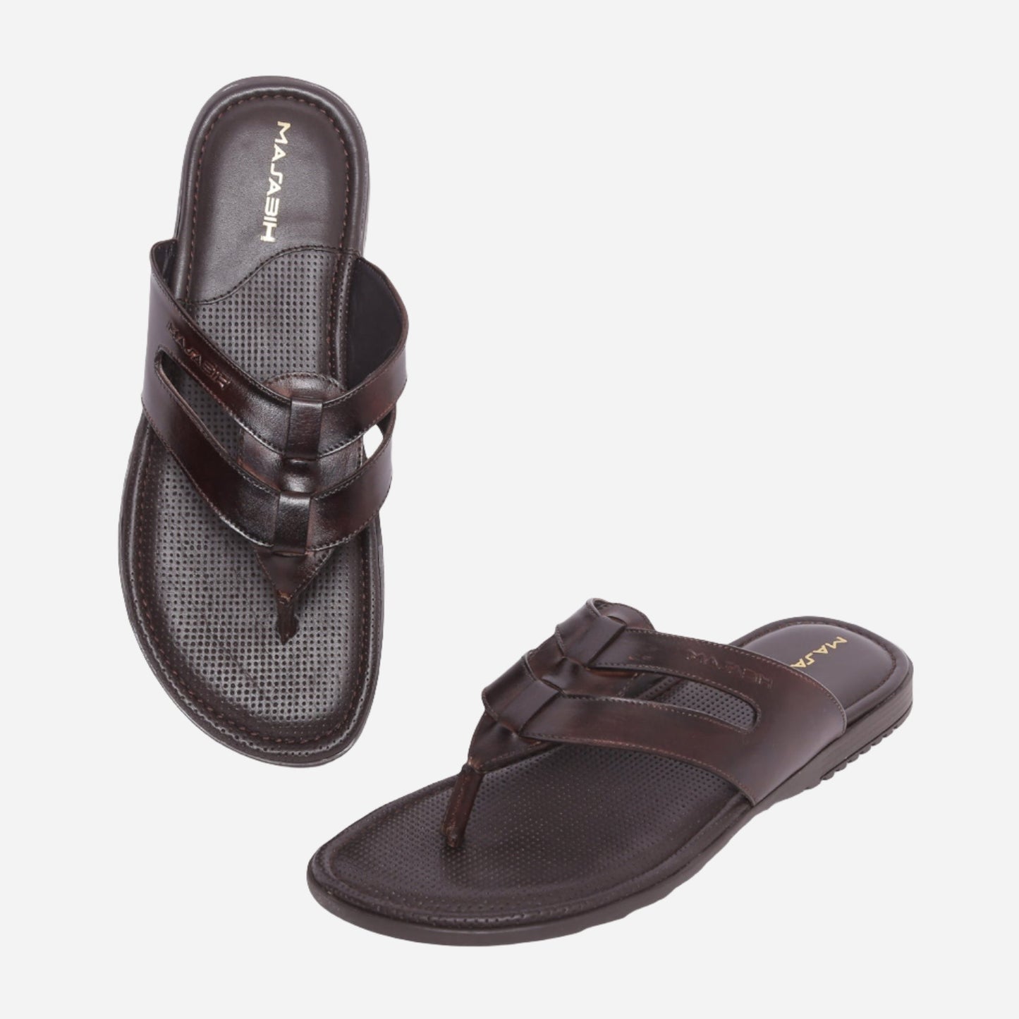 MASABIH Geniune Leather Soft Brown Color modern Strap thong sandals for Mens