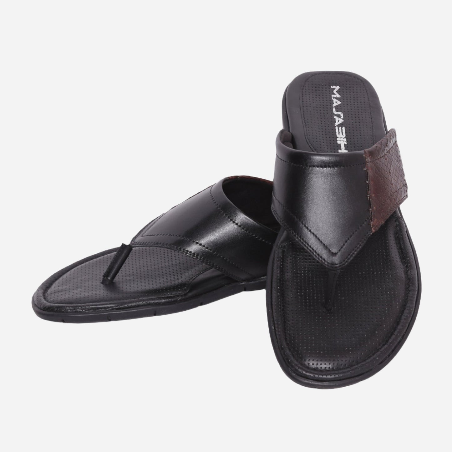 MASABIH Geniune Leather Soft Black / SISSY Print Brown Color modern thong sandals for Mens