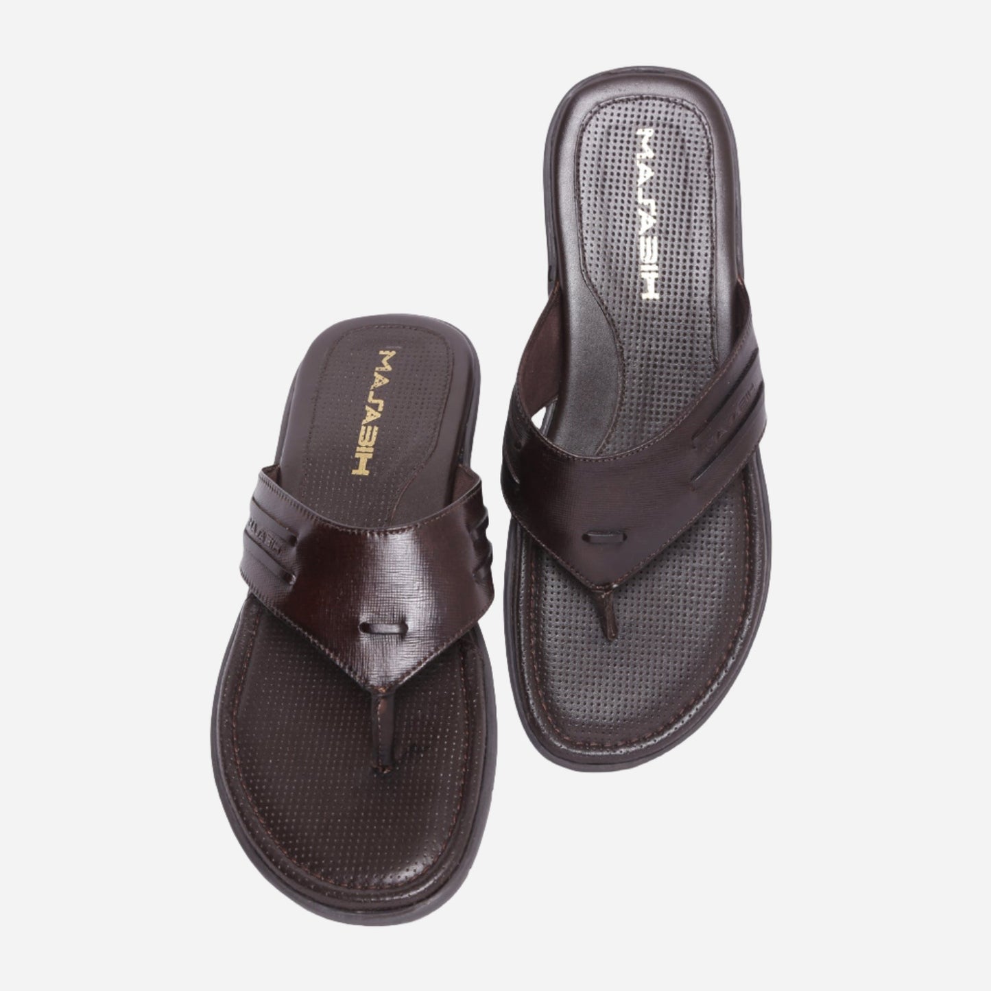 MASABIH Geniune Leather Soft I Print Brown Color modern thong sandals for Mens