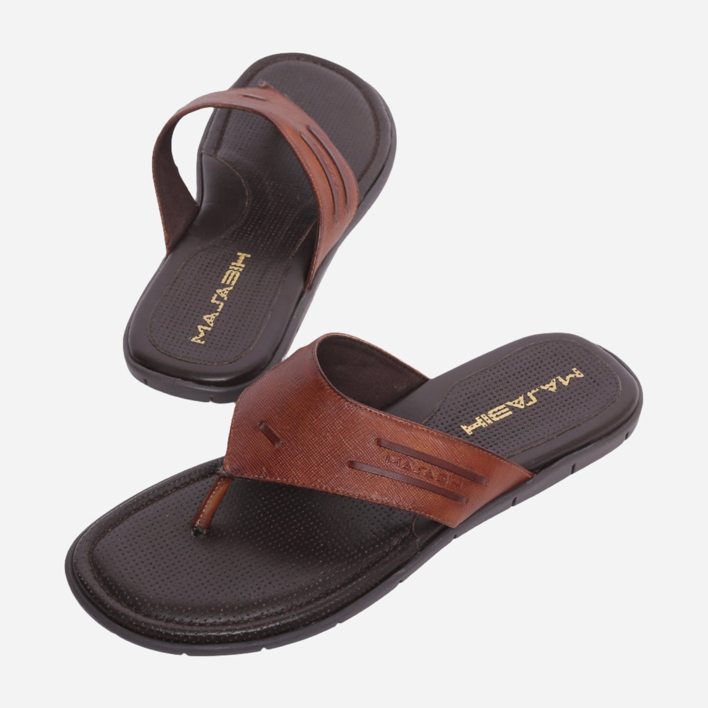 MASABIH Geniune Leather Soft I Print Tan Color modern thong sandals for Mens