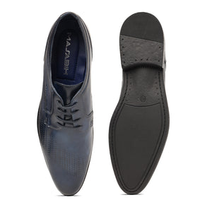 MASABIH GENUINE LEATHER NAVY CASUAL DERBY LACE UP SHOES FOR MEN