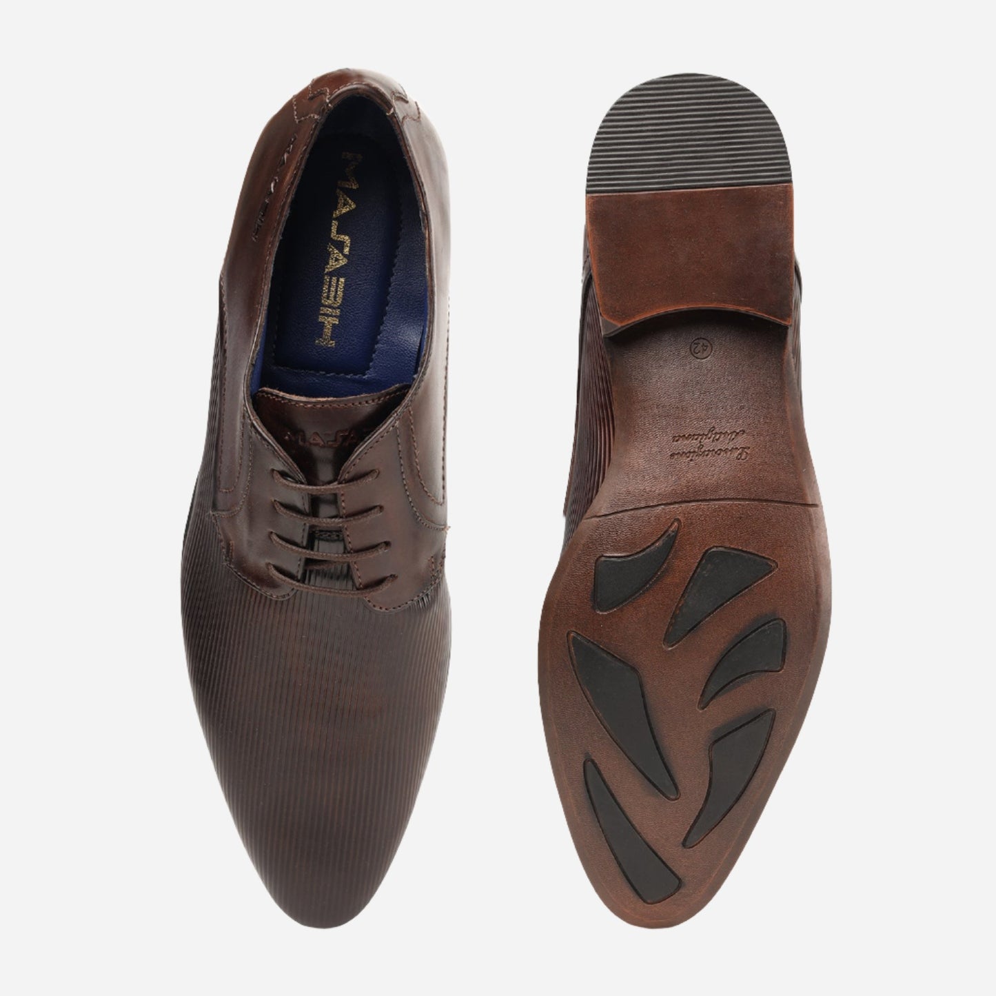 MASABIH GENUINE LEATHER DERBY LACEUP SHOES FOR MEN BROWN