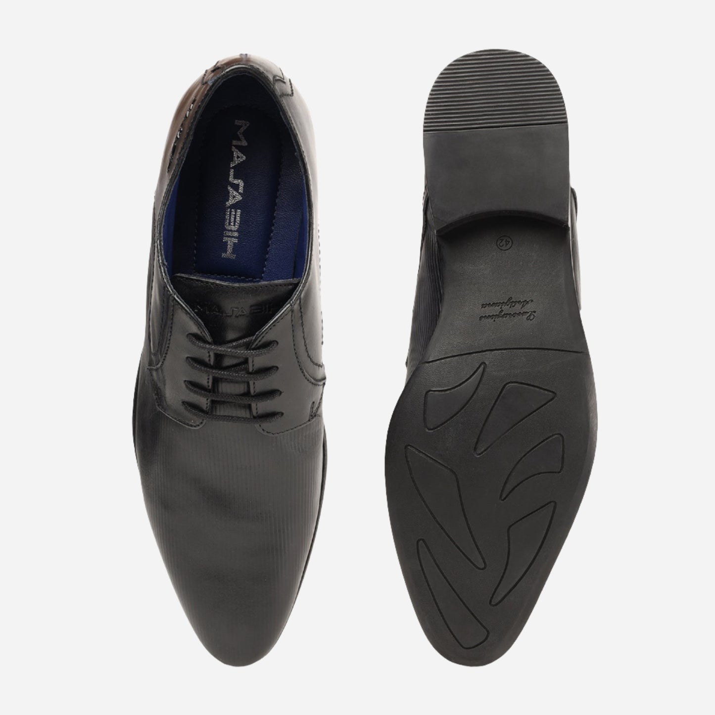MASABIH GENUINE LEATHER DERBY LACEUP SHOES FOR MEN BLACK