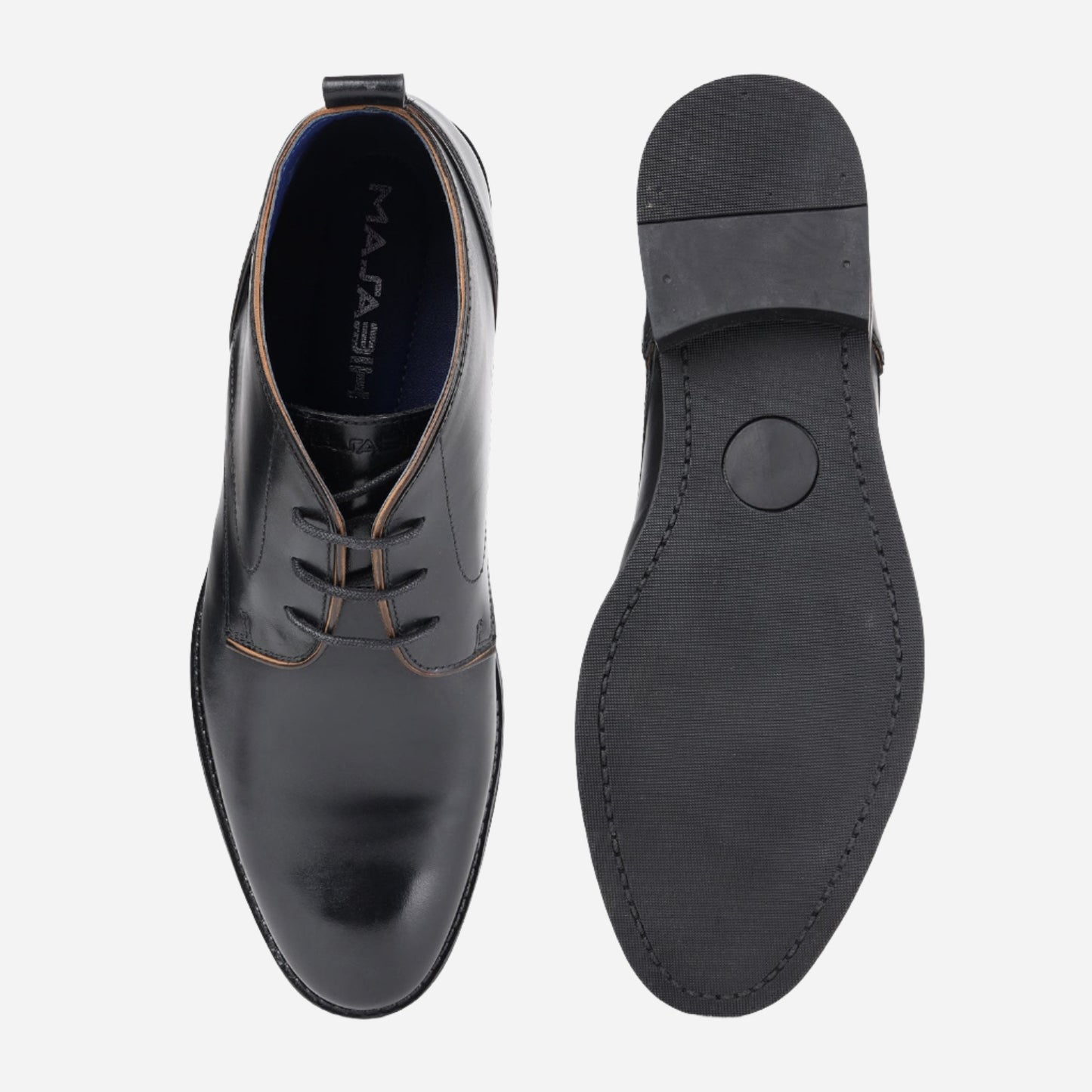 MASABIH GENUINE LEATHER BLACK CHUKKA LACEUP BOOTS FOR MEN