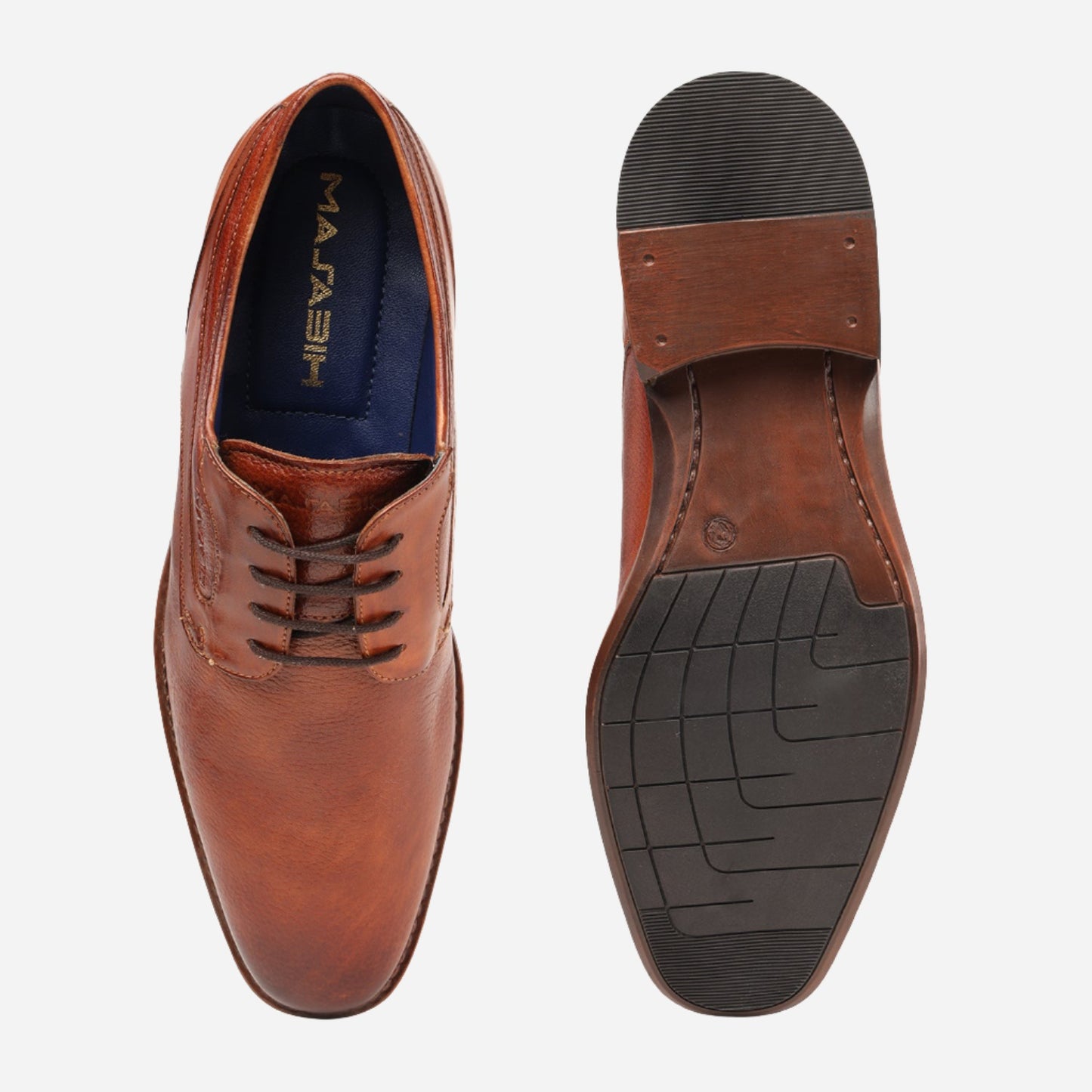 MASABIH GENUINE MILLED TAN LEATHER DERBY LACE UP SHOES FOR MEN