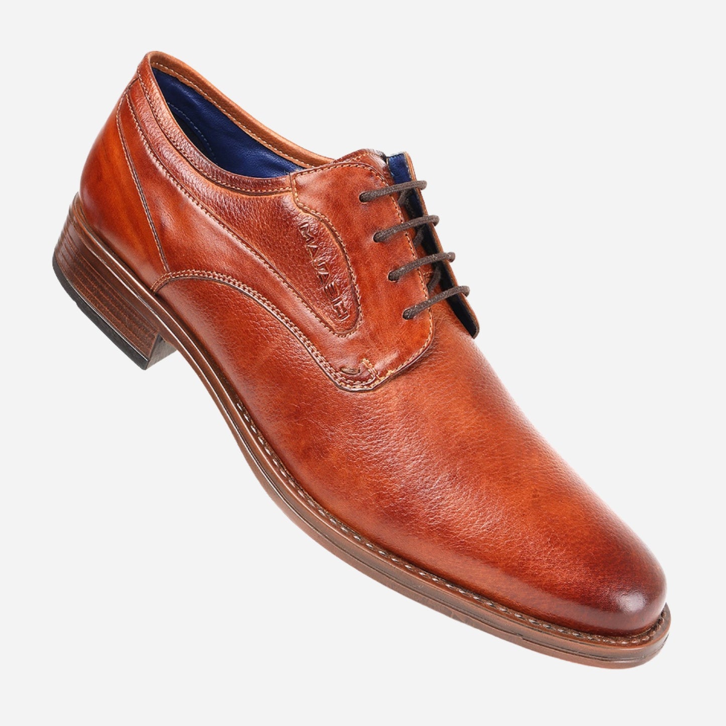 MASABIH GENUINE MILLED TAN LEATHER DERBY LACE UP SHOES FOR MEN