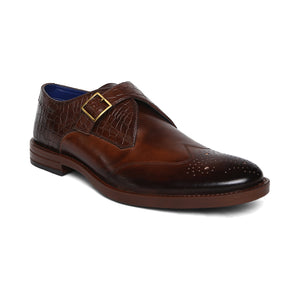MASABIH GENUINE LEATHER BROWN CASUAL MONK SHOES FOR MEN