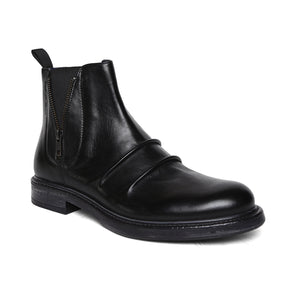 Masabih Genuine Leather Black Casual Chelsea Boots with Zipper for Men
