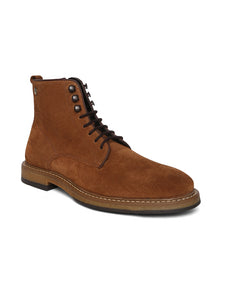 Tan Genuine Suede Leather Laceup Boots For Men With  Zip Fastening