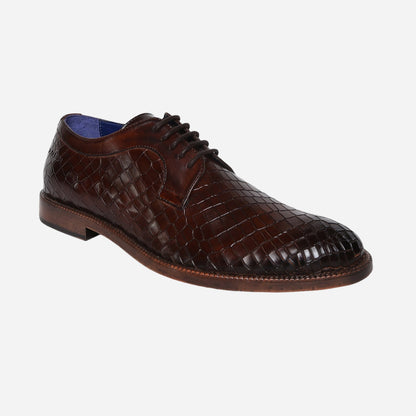 Masabih Genuine Leather Brown Printed Casual Derby Laceup Shoes For Men