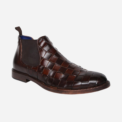 Masabih Genuine Leather Brown Braided Chelsea Boots for Men