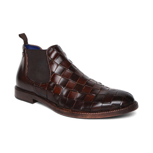 Masabih Genuine Leather Brown Braided Chelsea Boots for Men