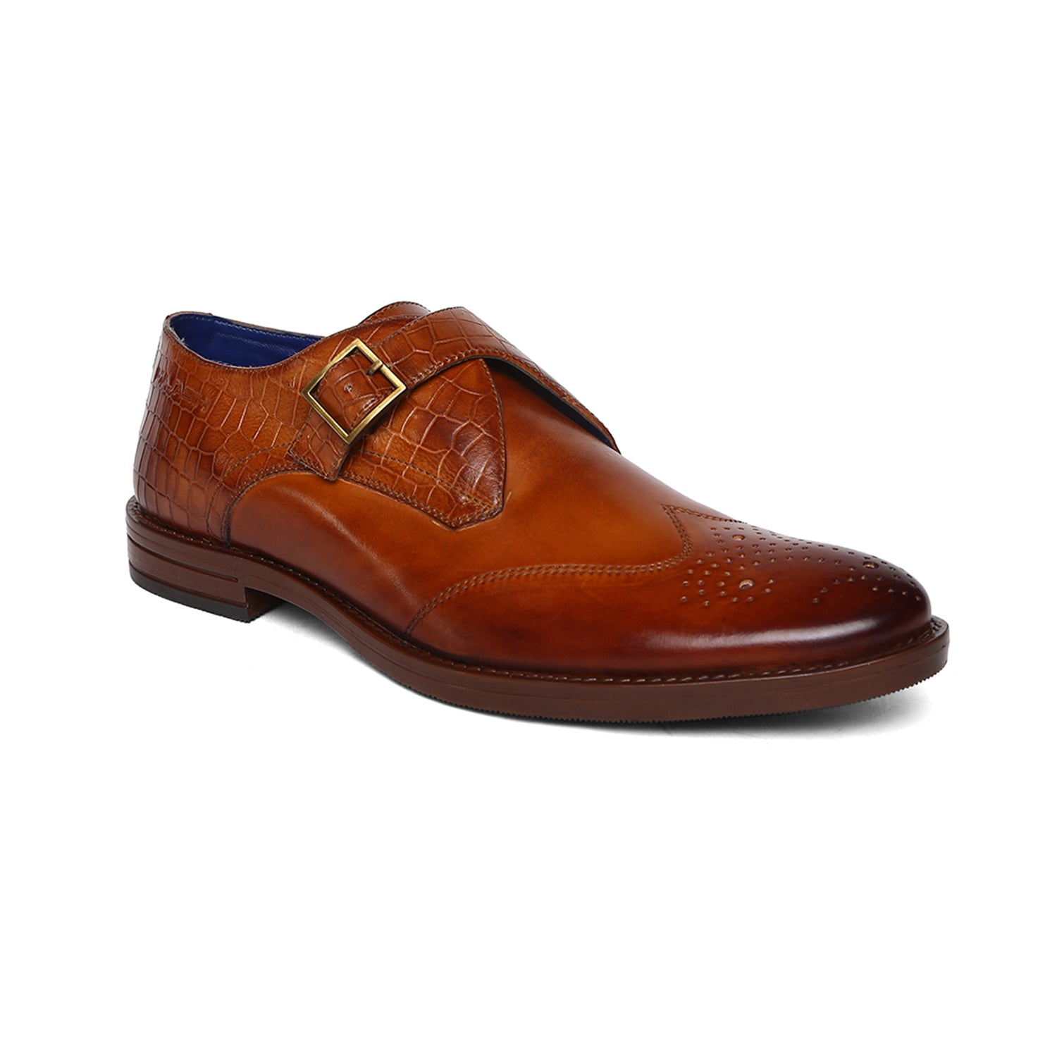 MASABIH GENUINE LEATHER TAN CASUAL MONK SHOES FOR MEN