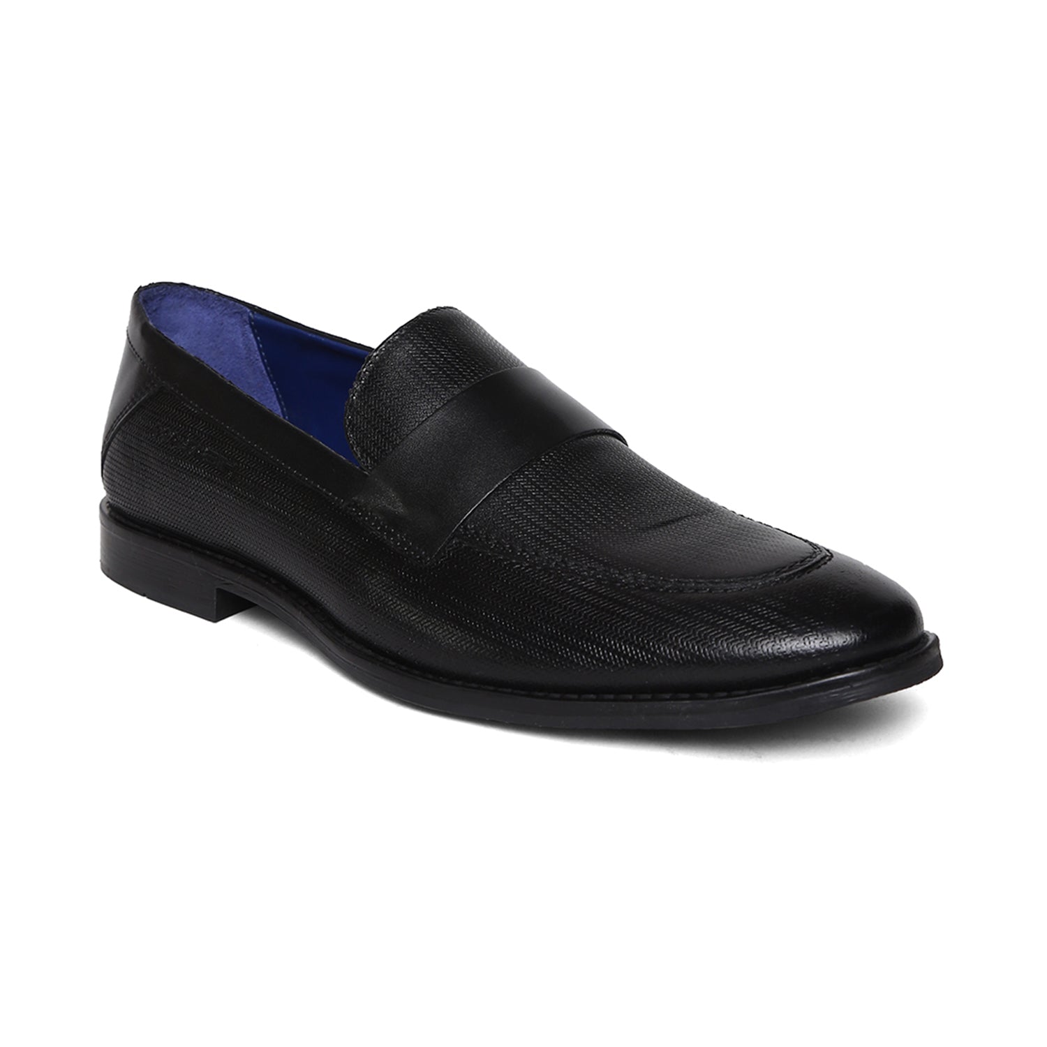 Masabih Genuine Leather Black Printed Loafer Slipon Shoes for Men