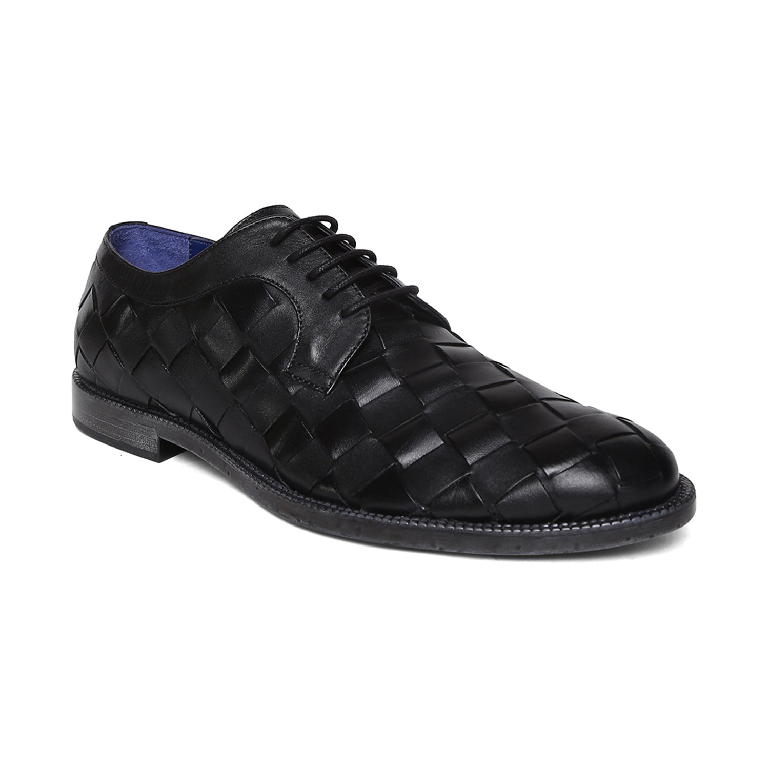 Masabih Genuine Leather Black Inter Lacing Casual Derby Laceup Shoes For Men