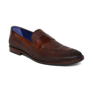 Masabih Genuine Leather Brown Printed Loafer Slipon Shoes for Men