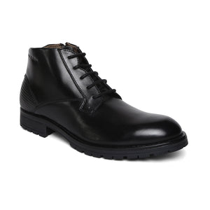 Ankle Length Genuine Leather Black Chukka Laceup Boots For Men