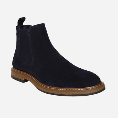 Navy Genuine Suede Leather Chelsea Elastic Boots For Men