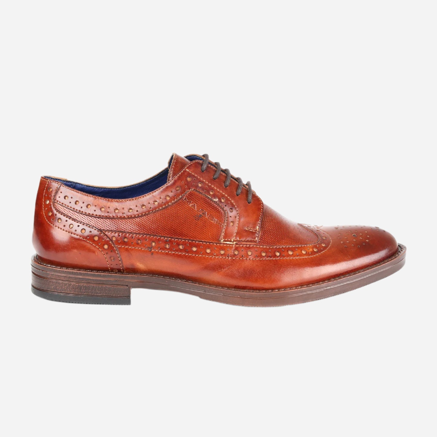 Masabih Genuine Leather Tan Casual Brogue Derby Laceup Shoes For Men